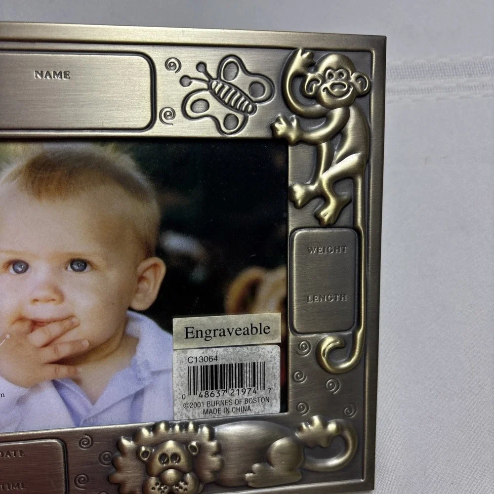 NWT Metal Engravable Baby Frame By Carr, Holds 3.5